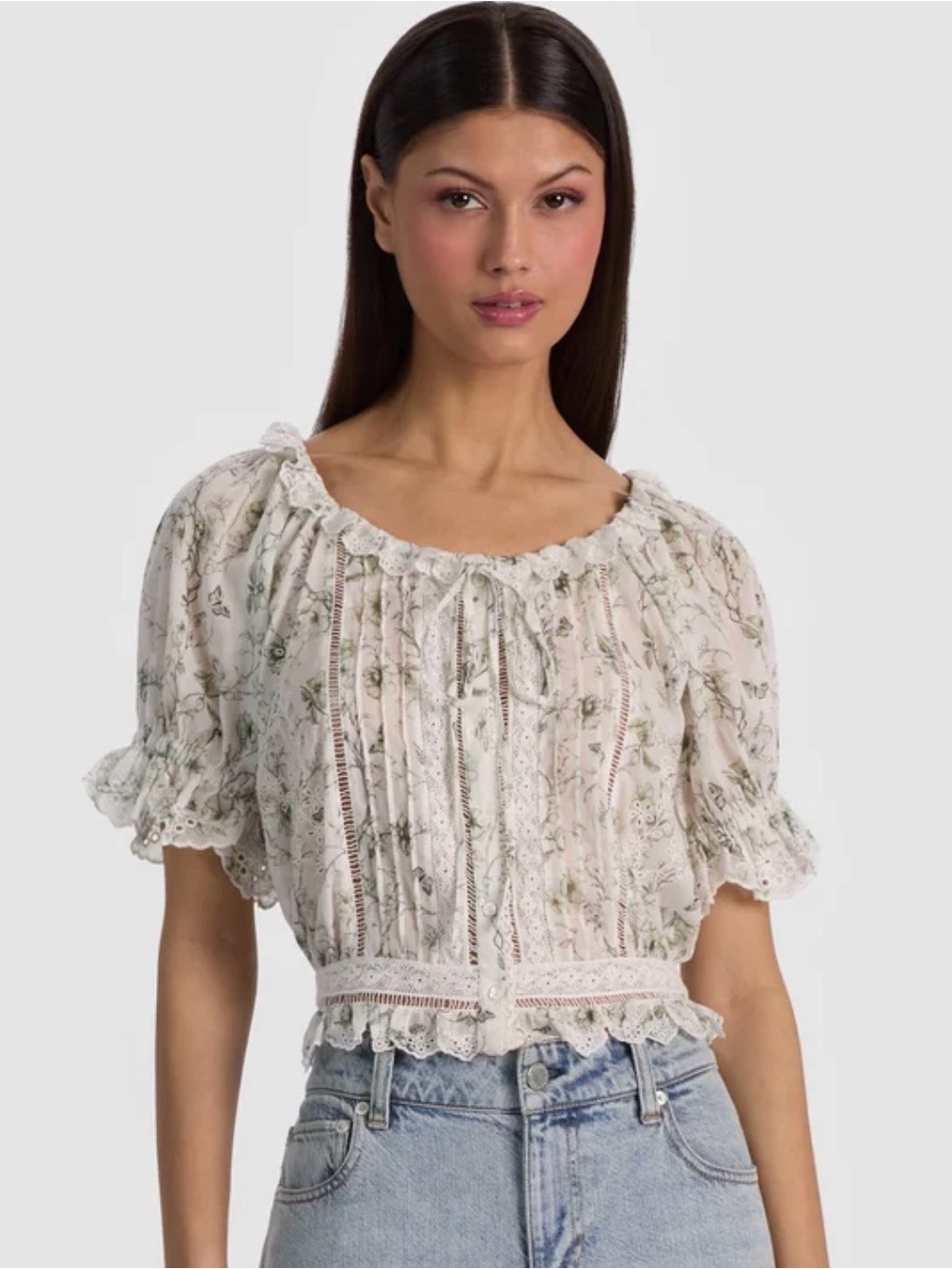 Alice + Olivia Cream Floral Peasant Blouse